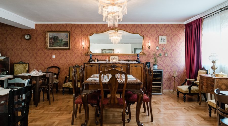 Tables and decor on upper floor