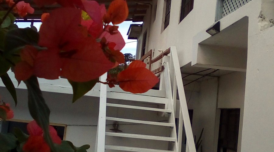 Stairs leading to upper sun deck.