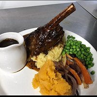 Come and and try our lamb Shank with minted gravy served with vegetables.