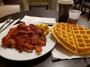 Big nice waffle available daily and as you can see its free for all on the food so lots of bacon, bacon day was my favorite breakfast day 