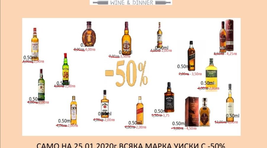 Whiskey 50% off on 25 Jan 2020