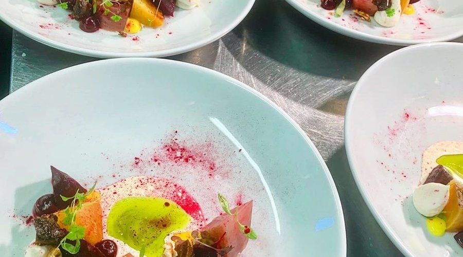 Heritage beetroot, whipped goats cheese, pickled walnut, dill, lemon oil