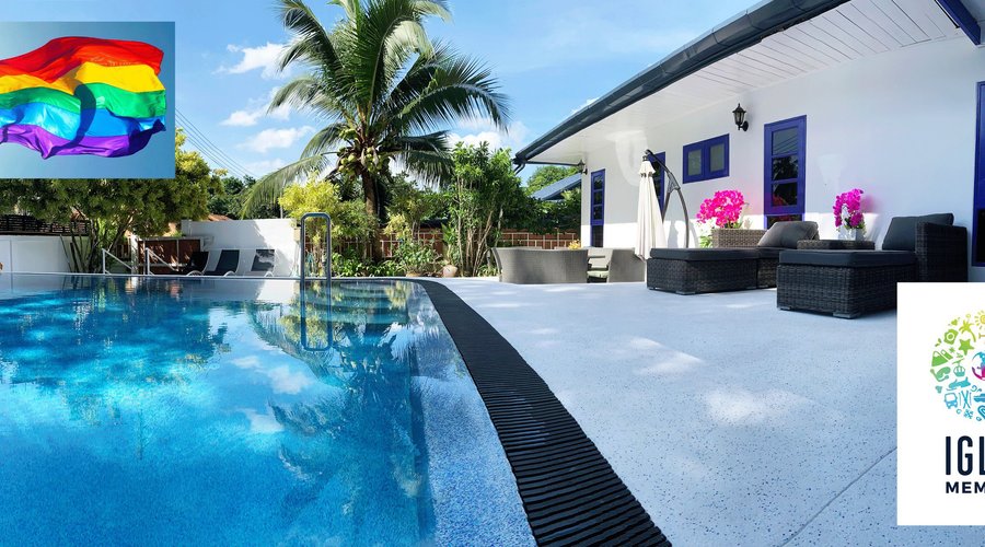 Phuket Gay Homestay is a Member of IGLTA (International Gay and Lesbian Travel Association. This is a photo of our recently renovated pool and sun deck.