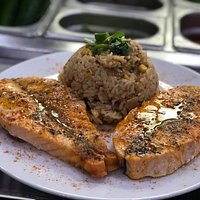 Salmon and rice business lunch