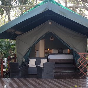 luxury en-suite tent with lounge set