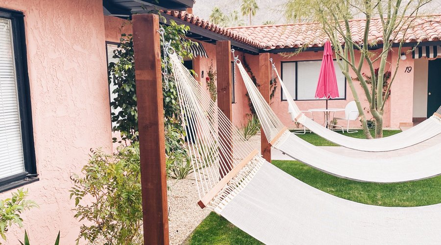 Our Hammock Garden featuring 3 hammocks, ideal for sunbathing, reading, or gazing at the stars.