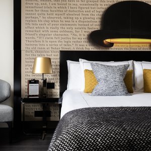 Holmes Hotel London in London, image may contain: Cushion, Home Decor, Lamp, Table Lamp