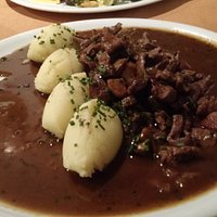 Gebratene Kalbsleber, calf's liver very tender, braised (I assume) to perfection in a rich deeply flavorful sauce.