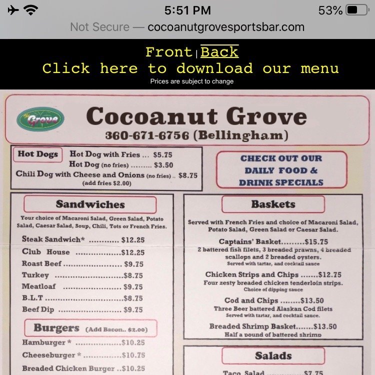 Cocoanut Grove Bellingham Menu Prices And Restaurant Reviews Tripadvisor 2101