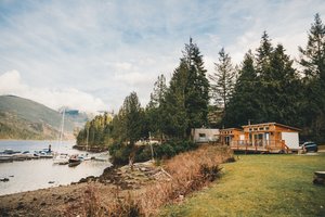 Backeddy Resort & Marina in Egmont, image may contain: Scenery, Waterfront, Tree, Vegetation