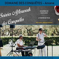 Soirée Afterwork !! Pensez à réserver votre soirée avec le duot piano-voix au Domaine des Conquêtes. Pour passer un moment de convivialité autour de planches repas et autres produits du terroir! réservation 09.71.44.92.48
