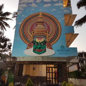 Front View of the World's Largest Kathakali Sculpture on the Hotel Building spanning 4 Floors of the Hotel High Range Plaza