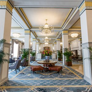 Francis Marion Hotel in Charleston, image may contain: Dining Room, Dining Table, Indoors, Table