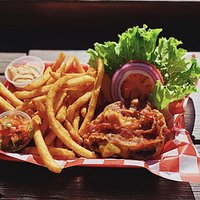 Southwestern Bacon Burger with a side of fries