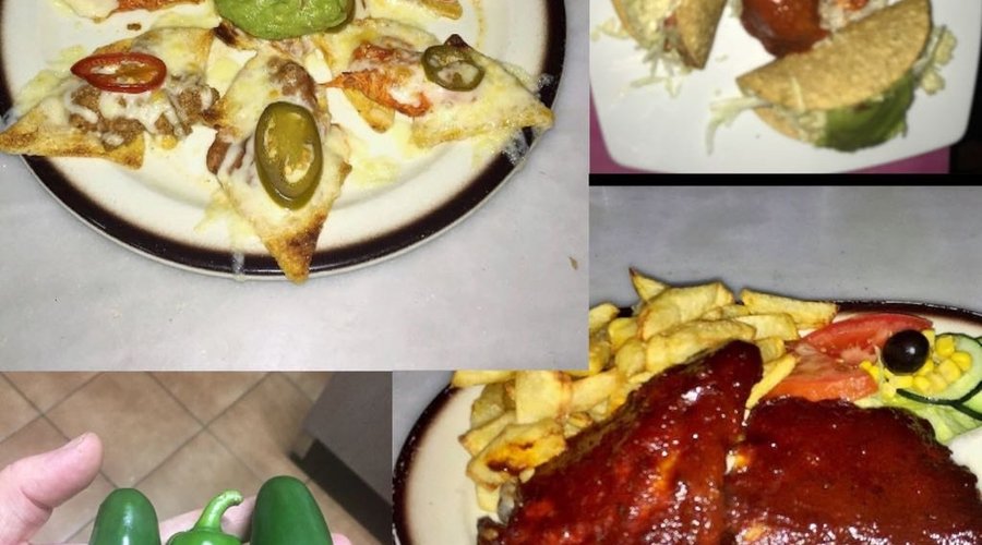 collage nachos, tacos, costillas y jalapeños
