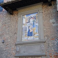 Memorial plaque and fresco by Alessandro Tumè for Masaccio. Centro Storico, San Giovanni Valdarno
