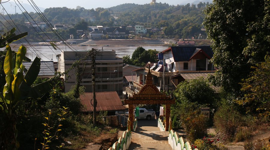View from the temple towards the Mekong River and Thailand across the river border. 