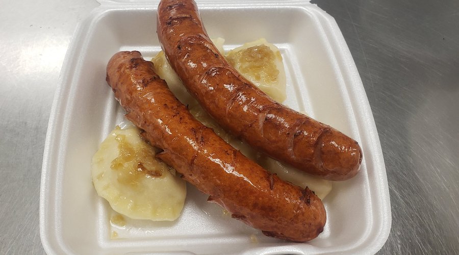 Polish Sausages and 5 Cheddar Cheese Pierogies.