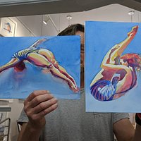 stunning Sarah Bell watercolours. Capturing the Vintage and fashion era of the 1930's combined with the Jubilee Open Air Lido swimming Pool just a short walk from the Gallery. Canvas's Prints and Greetings Cards available in the Gallery or online.www.chapelstreetgallery.co.uk
