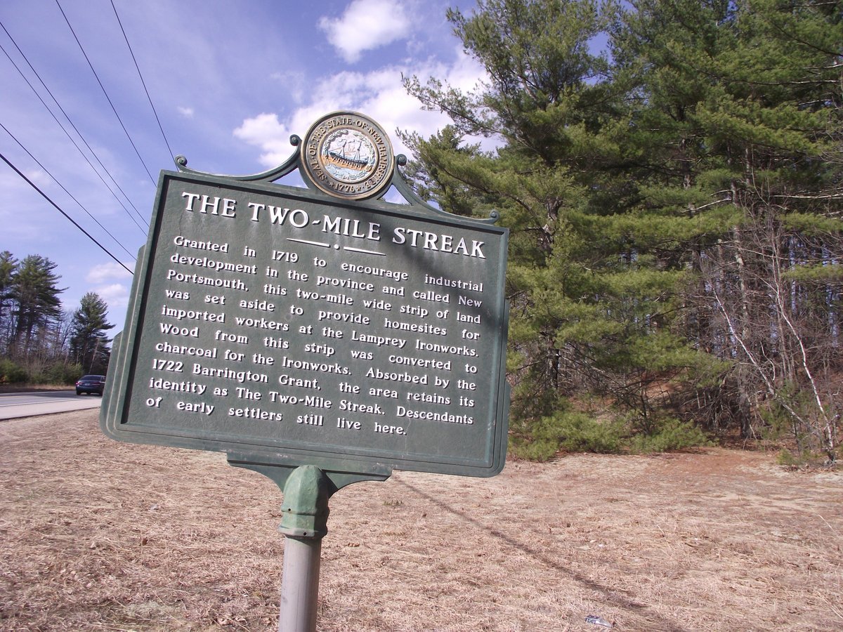 NH State Historic Marker #96 - The Two-Mile Streak (Barrington) - All 