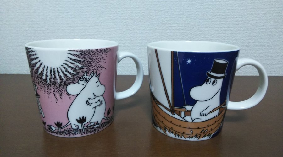 2019/06 ヘルシンキの自分へのお土産　アラビアカップ Moomin cups that I bought in the shop.   I love Moomin.