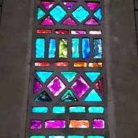 Blue themed stained glass window