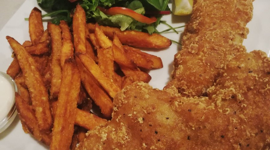 Our delicious fish and chips, available with normal fries or sweet potato fries