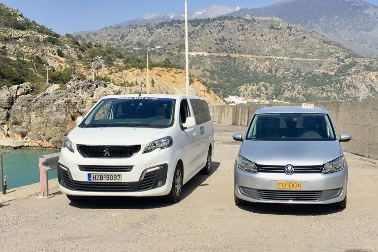 Our minivan in Sougia's port.  Our company offers proffesional taxi and minivan transfers on West Crete (Chania, Sougia, Omalos, Agia Irini and more). Always polite and professional, with our brand new vehicles, we keep having happy customers that enjoy our transfer services.