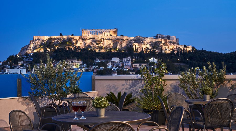 Arion Athens Hotel roof terrace with Acropolis View