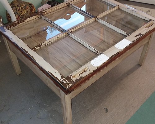 Florida Panhandle, Antique End Table With Glass Doors And Windows