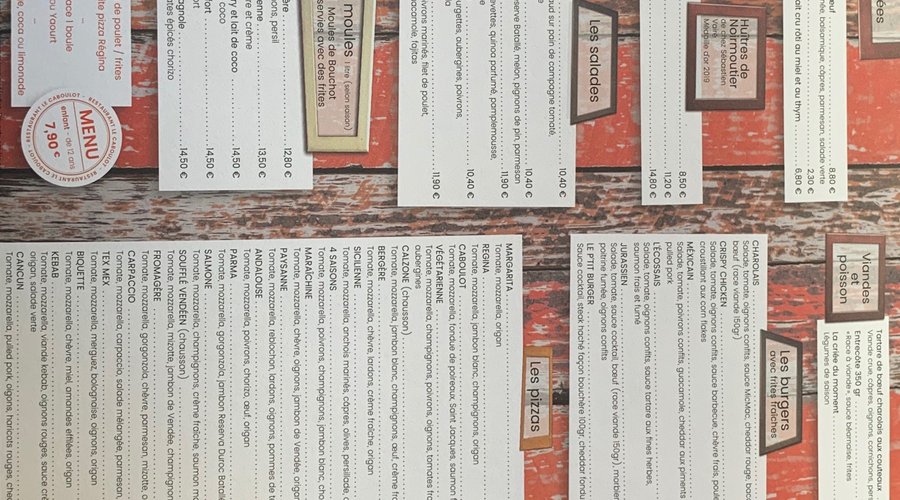 set de table présentant la carte