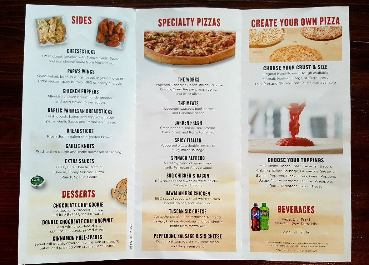 Papa john's near me menu sales