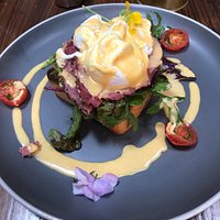Eggs Benidict with pastrami - one of the most spectacular Eggs benidict’s in Ireland - super coffee in a trendy hangout with amazing service every time