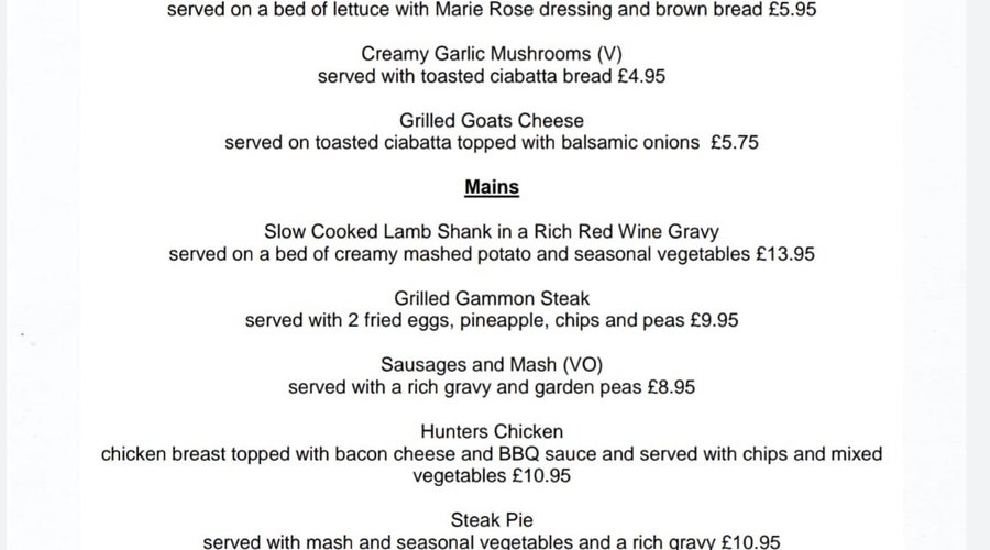 Evening Menu