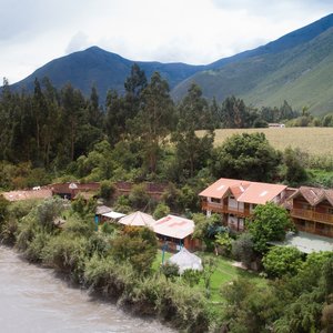 Drone Shot of Arkana Sacred Valley in the heart of the Andes.  Only Minutes away from Urubamba.