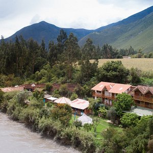 Drone Shot of Arkana Sacred Valley in the heart of the Andes.  Only Minutes away from Urubamba.