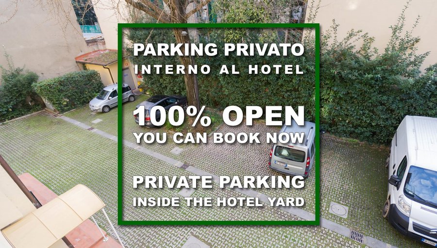 Abbiamo un nostro PARCHEGGIO privato INTERNO all'hotel. Per tutto il 2020, solo se prenoti direttamente per telefono o sul sito nostro ufficiale, è GRATUITO !