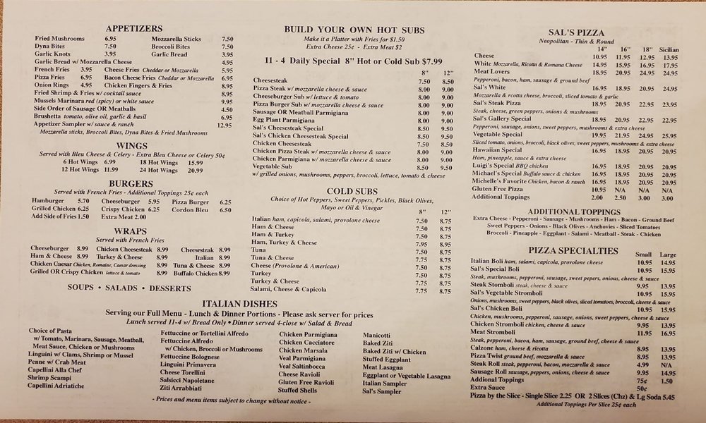 SAL'S ITALIAN RESTAURANT, Seaford - Menu, Prices & Restaurant Reviews ...