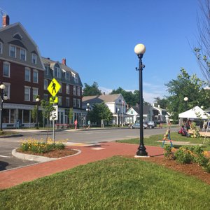 The Inn from the town green on market day