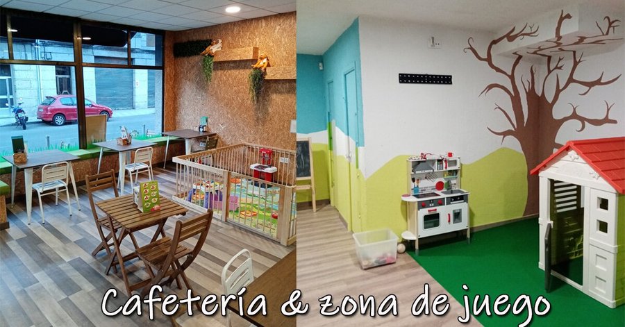 Amplia cafetería con zona de juego infantil, para que mayores y pequeños puedan disfrutar de su tiempo libre y de descanso.