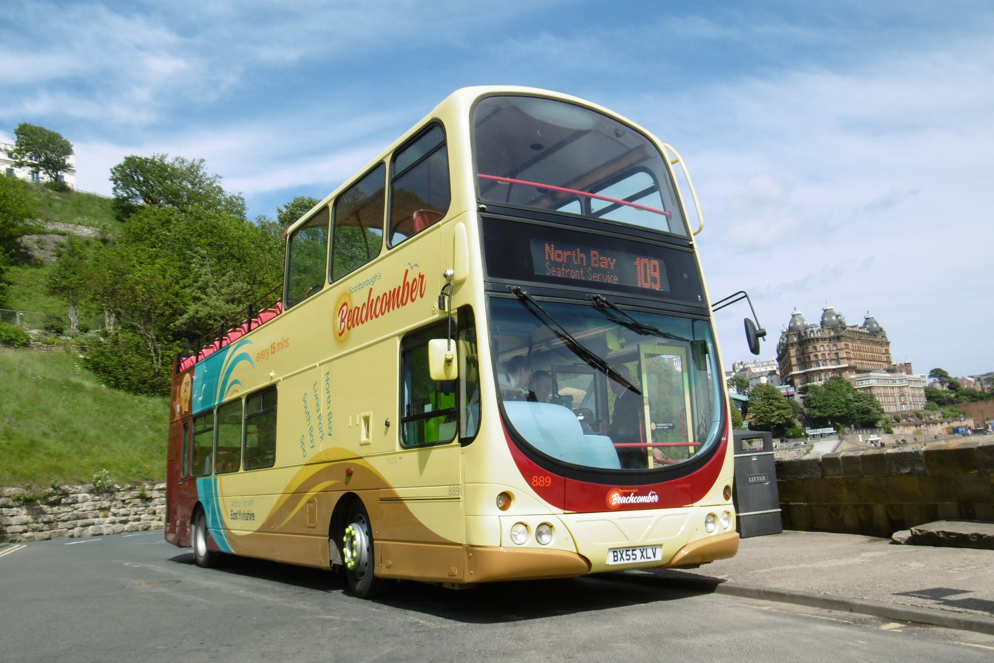 one of our beachcomber buses at scarborough spa