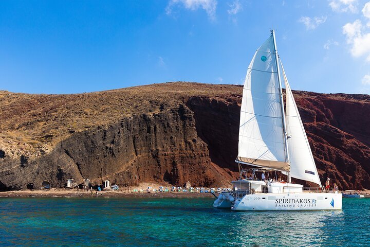 2024 Private Sailing Catamaran in Santorini with BBQ Meal and Drinks