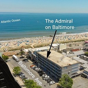 A great overhead view of The Admiral on Baltimore- just 60 feet off the beach!