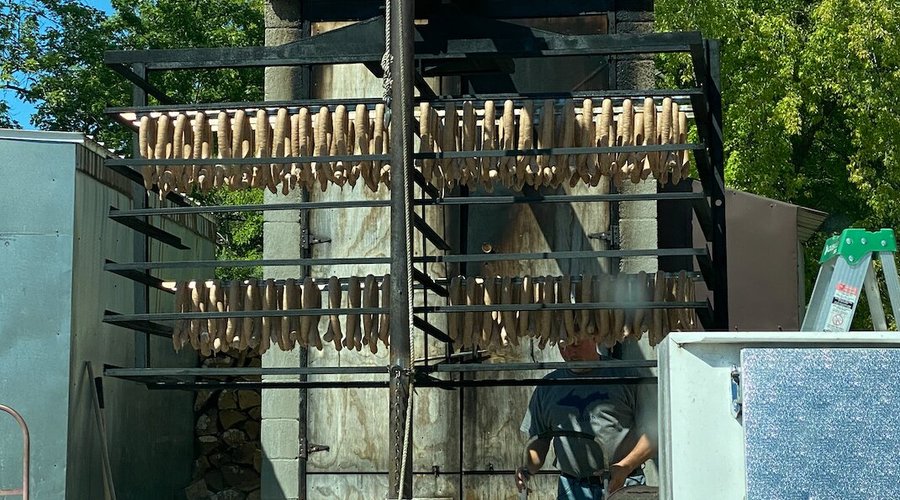 Hanging the sausage.