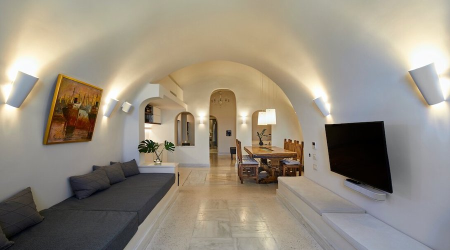 Indoors, at the living area.
