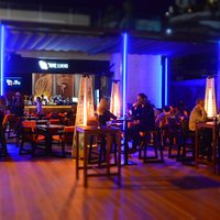 the blue lights shine on this beautiful terrace