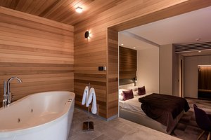 Hotel Nox in Ljubljana, image may contain: Interior Design, Indoors, Wood, Bed