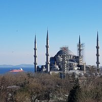 View towards the Blue mosque with the Bosphorus straight behind.