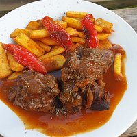 Oxtail stew and chips