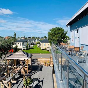 Our new balcony overlooking Buckets Sports Bar & Restaurant's beer garden